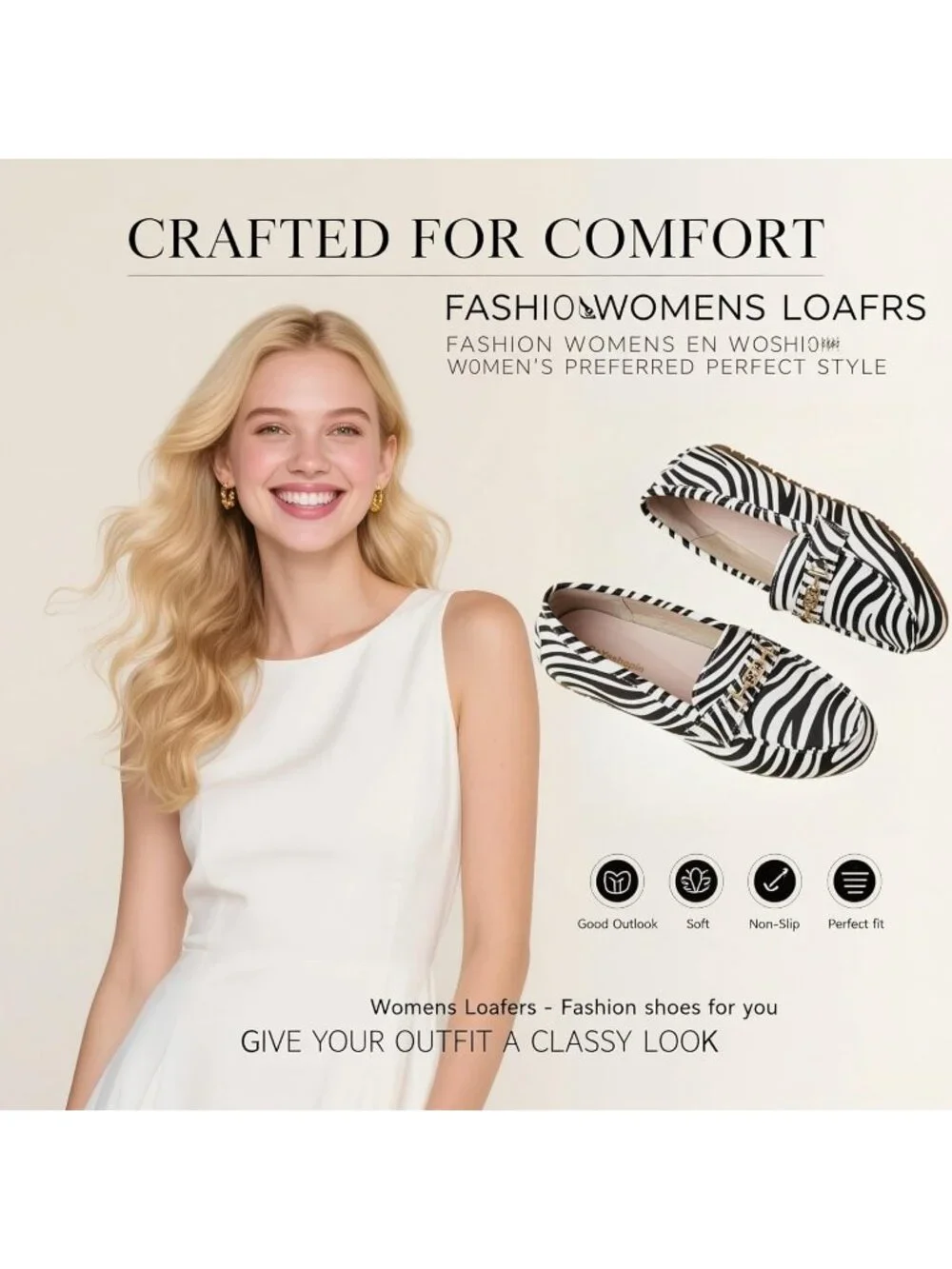Women's Zebra Comfort Walking Pull On Leisure Slip On Work Loafer Flat Shoes